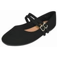 thumbnail image 1 of Top Moda Women Mary Jane Flats Buckle Strap Square Toe Comfort Dress Ballet Shoes PONGO-9 Black Nubuck Suede 8.5, 1 of 5