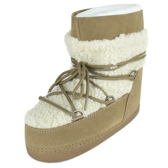 Top Moda Women Shoes Rain Snow Winter Waterproof boots Warm Sherpa Faux Fur Ankle Bootie Lace Up Emmett-36 Brown Beige Taupe 7