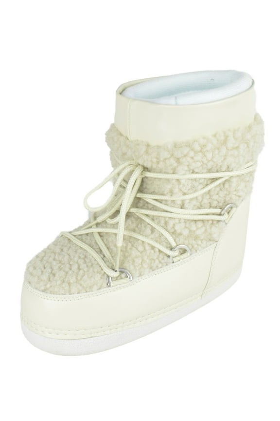 Women Shoes Rain Snow Winter Waterproof boots Warm Sherpa Faux Fur Ankle Bootie Lace Up Emmett-36 Off-White Beige Ivory 10