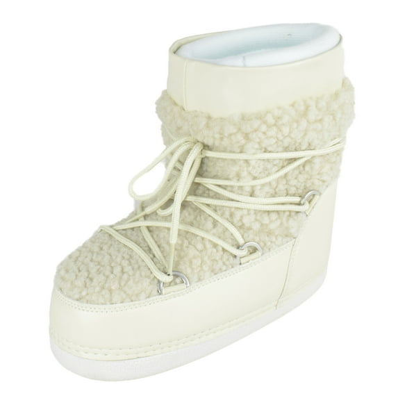 Top Moda Women Shoes Rain Snow Winter Waterproof boots Warm Sherpa Faux Fur Ankle Bootie Lace Up Emmett-36 Off-White Beige Ivory 6