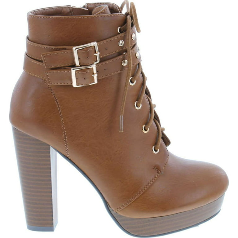 High-heeled Platform Ankle Boots in tan-Brown