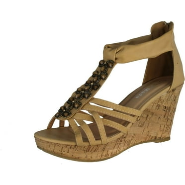 Top Moda Women's DS-6 Wedge Sandals, Beige, 8.5
