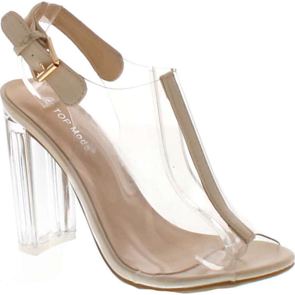 Clear Strappy Block Heel Sandal Beige Size 7 Lebanon Ubuy