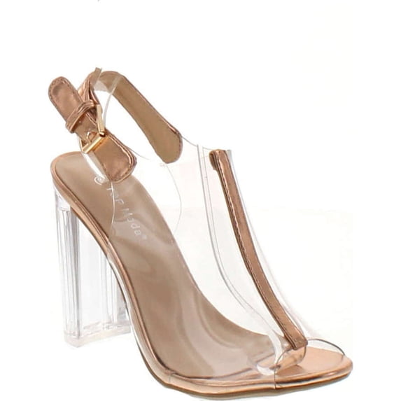Top Moda Women's Fenton-1 Lucite Clear Strappy Block Chunky High Heel Open Peep Toe Sandal