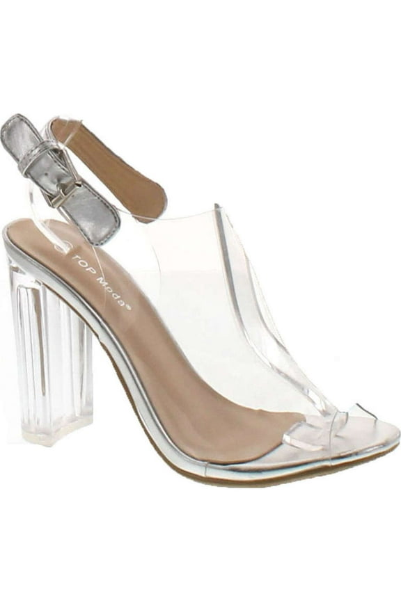 Women's Fenton-1 Lucite Clear Strappy Block Chunky High Heel Open Peep Toe Sandal