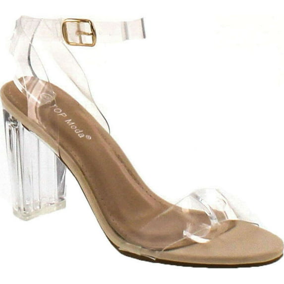 Top Moda Women's Lucite Clear Strappy Block Chunky High Heel Open Peep Toe Sandal