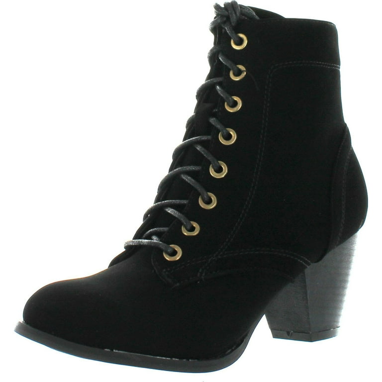 Top Moda Women s Scan 4 Cuban Heel Mid Height Lace Up Ankle Boot