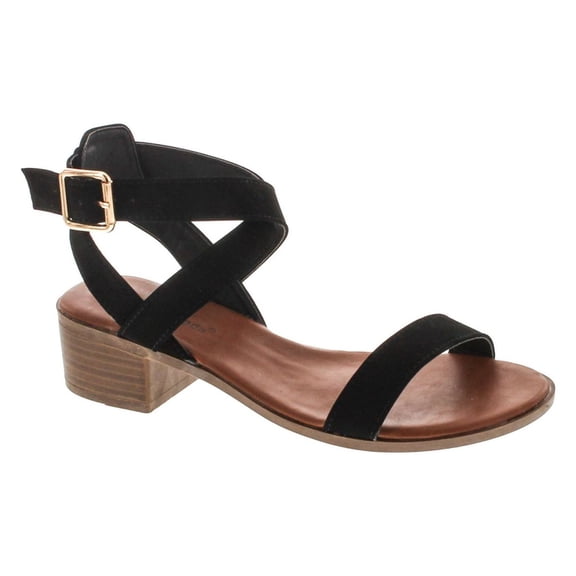 Top Moda Women's Vision-75 Ankle Wrap Adjustable Buckle Stacked Chunky Heel Sandal