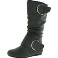 thumbnail image 1 of Top Moda Womens Bank-81 Mid Calf Round Toe Buckle Slouched Flat Boots, 1 of 4