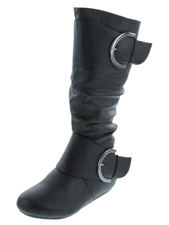 Womens Bank-81 Mid Calf Round Toe Buckle Slouched Flat Boots