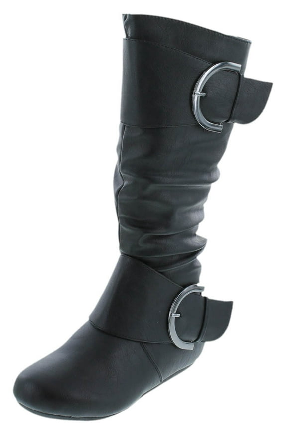 Womens Bank-81 Mid Calf Round Toe Buckle Slouched Flat Boots