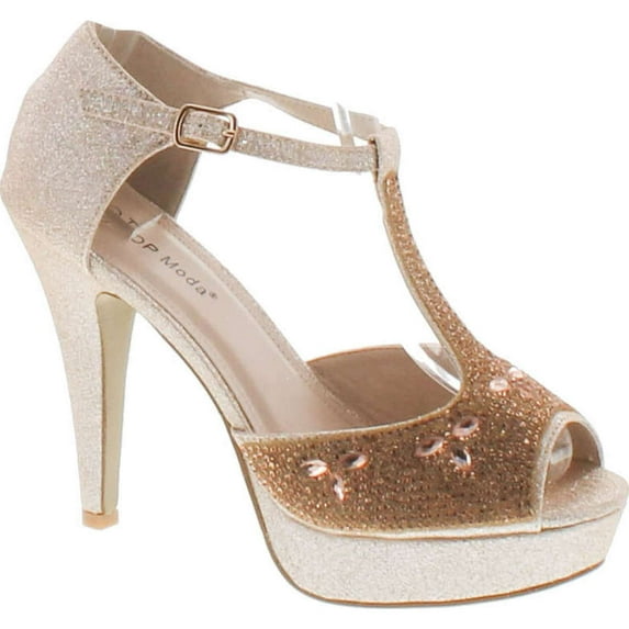 Top Moda Womens Caviar-1 Bridal Formal Evening Party Ankle Strap High Heel Peep Toe Glitter Sandal