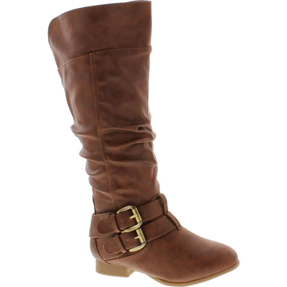 Top Moda Womens Coco-20 Knee High Round Toe Buckle Slouched Riding Flat Boots