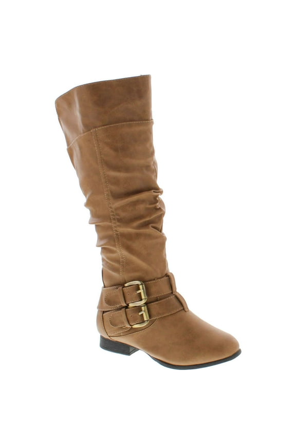 Womens Coco-20 Knee High Round Toe Buckle Slouched Riding Flat Boots