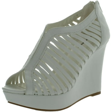 Top Moda Womens Denver-1 Gladiator Wedge Heel Sandals, White, 6.5