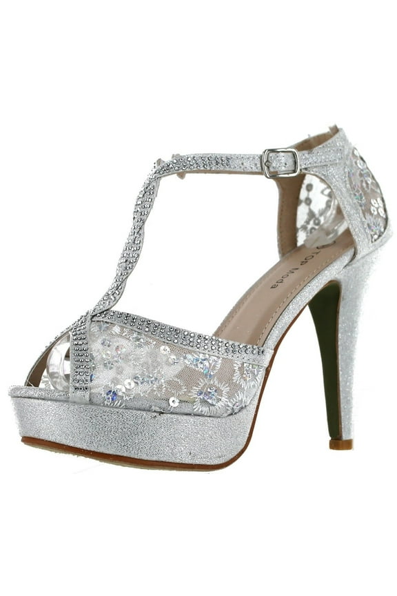 Womens HY5 Formal Evening Party Lace Ankle T-Strap Peep Toe Stiletto High Heel Pumps