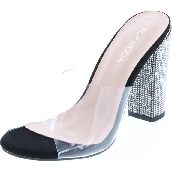 Top Moda Womens Kyoto-38 Bling Heel Transparent Lucite Fashion Sandals