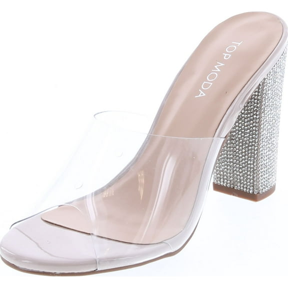 Top Moda Womens Kyoto-38 Bling Heel Transparent Lucite Fashion Sandals