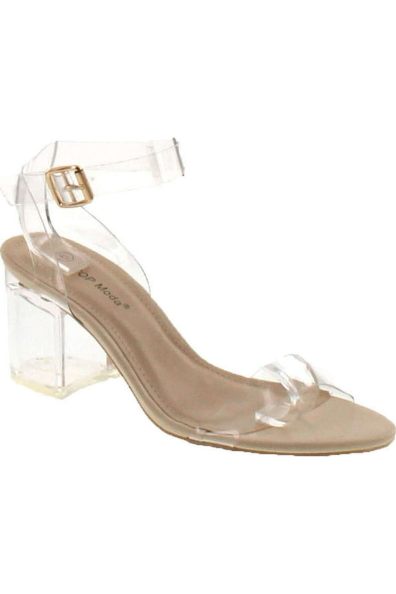 Womens Lucite Clear Strappy Block Chunky High Heel Open Peep Toe Sandal