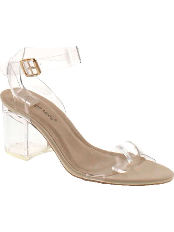 Womens Lucite Clear Strappy Block Chunky High Heel Open Peep Toe Sandal