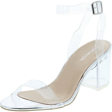 Top Moda Womens Lucite Clear Strappy Block Chunky High Heel Open Peep Toe Sandal, Silver, 6