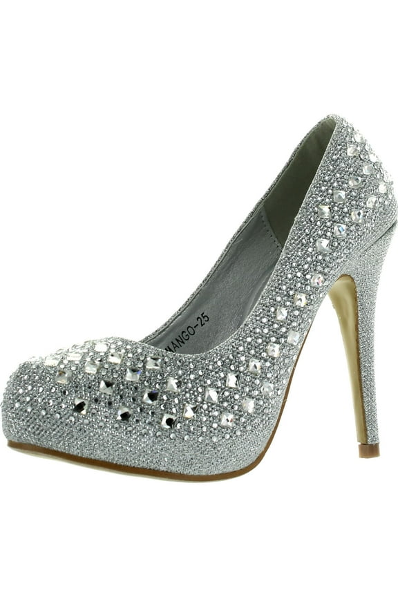 Womens Mango-25 Rhinestone Studded Sparkling Platform Stiletto Heel Dress Pumps