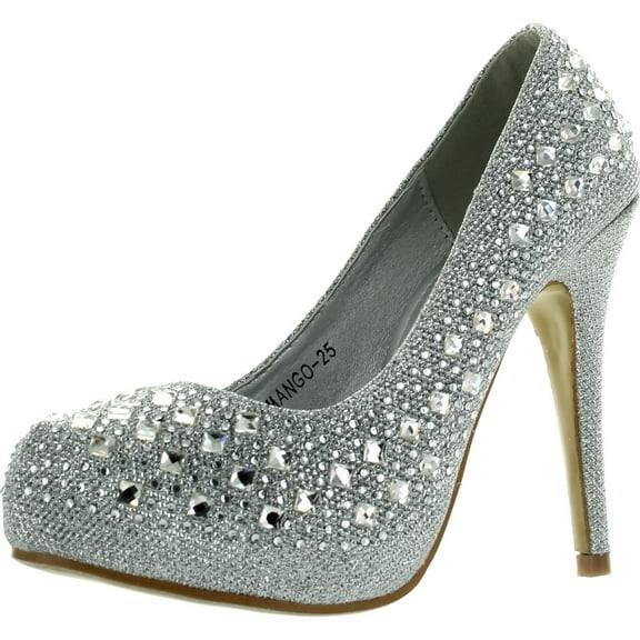 Top Moda Womens Mango-25 Rhinestone Studded Sparkling Platform Stiletto Heel Dress Pumps