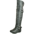 thumbnail image 1 of Top Moda Womens Night-79 Over The Knee Round Toe Buckle Riding Flat Boots, Black, 5.5, 1 of 4