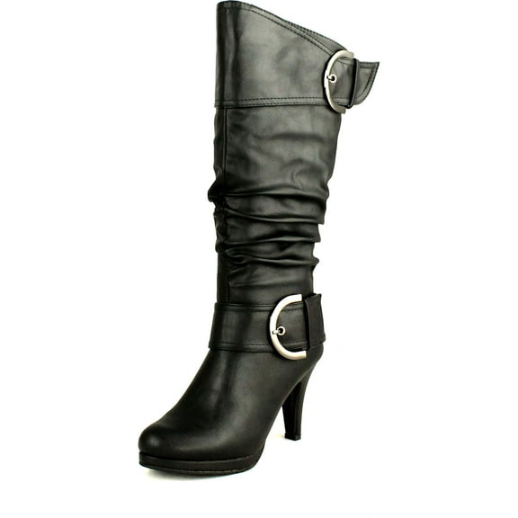 Top Moda Womens Page-22 Knee High Round Toe Buckle Slouched Low Heel Boots