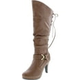 thumbnail image 1 of Top Moda Womens Page-65 Knee High Round Toe Lace-up Slouched High Heel Boots, 1 of 7