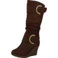 thumbnail image 1 of Top Moda Womens Pure-65 Mid Calf Round Toe Slouched Wedge Heel Boots, 1 of 4