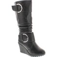thumbnail image 1 of Top Moda Womens Pure-65 Mid Calf Round Toe Slouched Wedge Heel Boots, 1 of 4