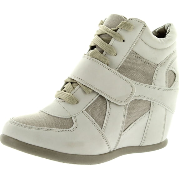 Top Moda Womens Sammy-40 High Top Strap Womens Hidden Wedge Sneaker Shoes
