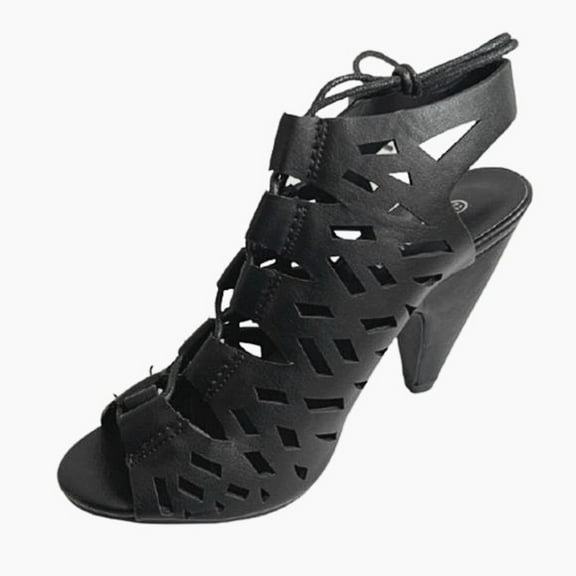 Top Moda Yucca-1 Women's Peep Toe Laser Cut Out Sling Back Mid Heel Caged Sandals Shoes 8.5