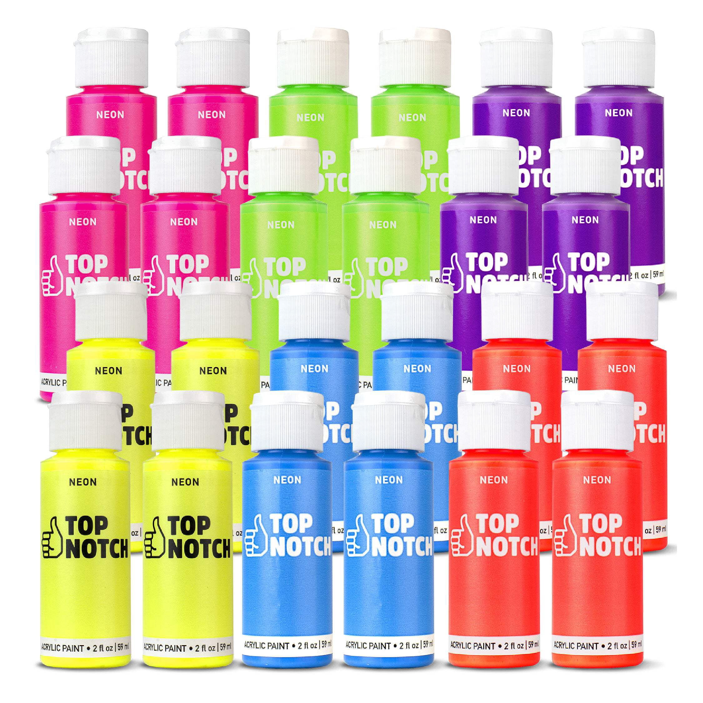 Top Notch Neon Acrylic Paint Set, 24 Count Craft Paint Bottles, 6 Essential Colors, Non-Toxic Paint for Kids, Classrooms & Crafts