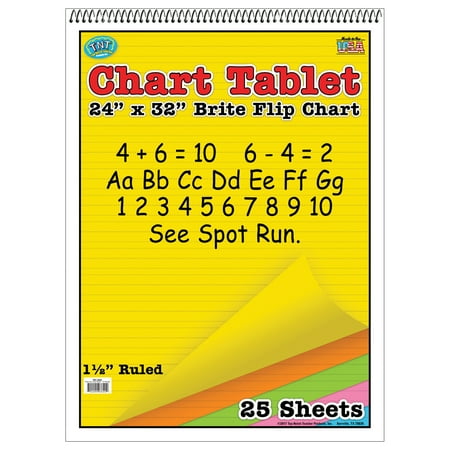Top Notch Teacher Products Brite Chart Tablet, 24" x 32", 1-1/2" Ruled, Assorted Colors, 25 Sheets