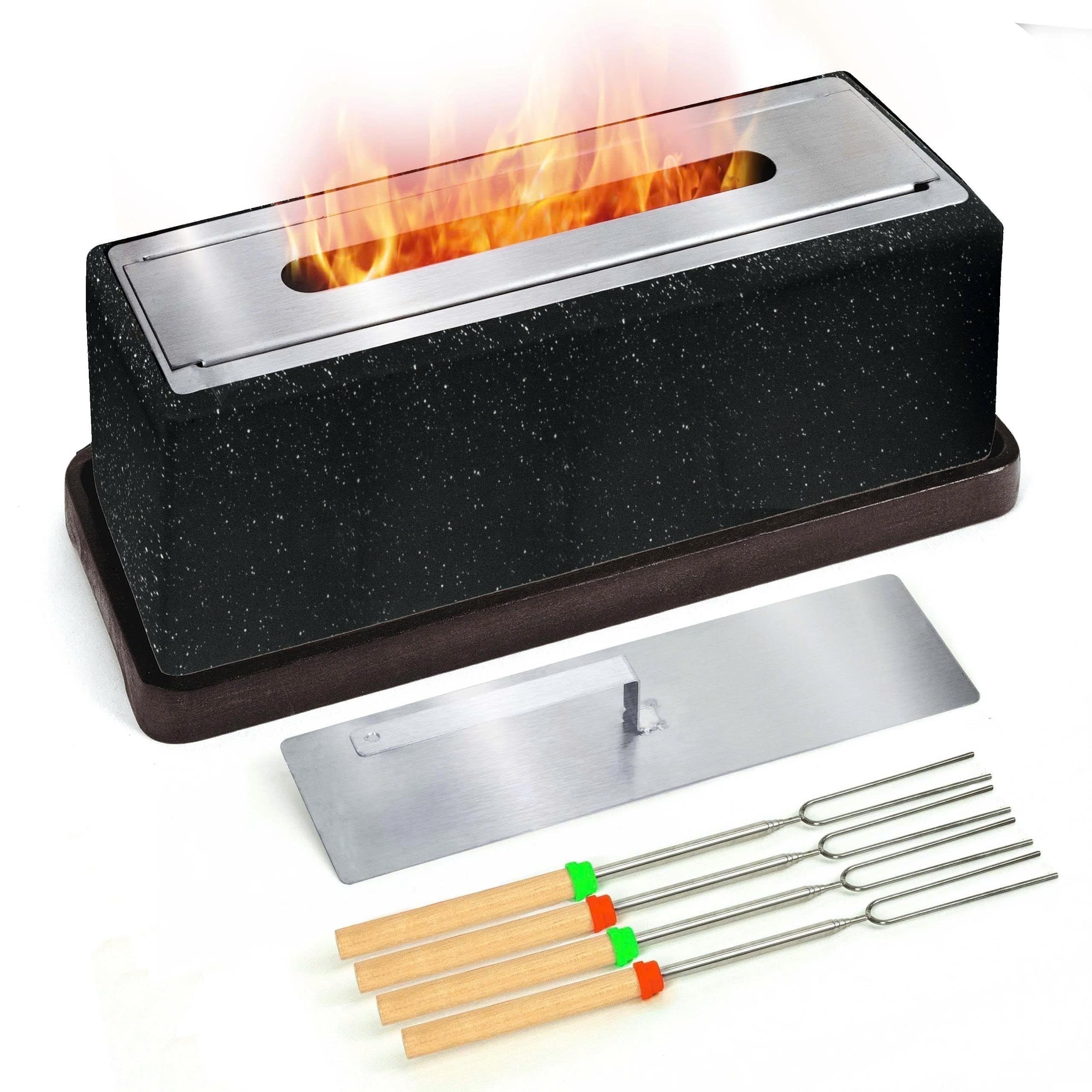 Top-Notch Timber Tabletop Fire Pit for S'Mores – Safe Indoor Flame Bowl for Patio, Living Room & Home Decor | Cozy Gift for Weddings, Friday Nights, Birthdays & Housewarming (Black)
