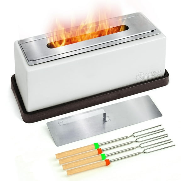 Top-Notch Timber Tabletop Fire Pit for S'Mores – Safe Indoor Flame Bowl for Patio, Living Room & Home Decor | Cozy Gift for Weddings, Friday Nights, Birthdays & Housewarming (White)