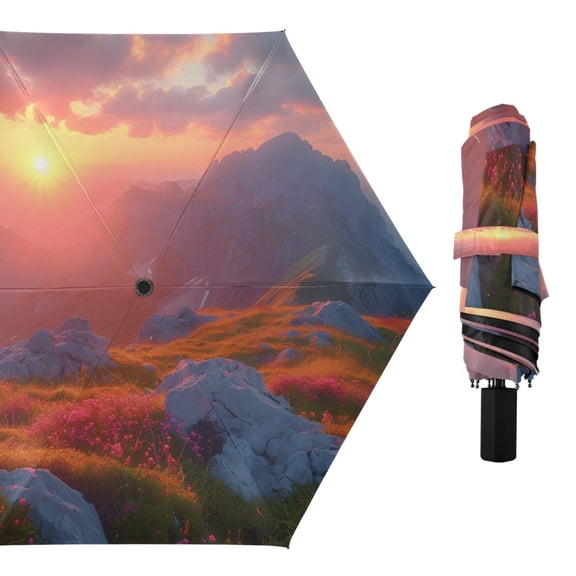 Top Of Mountain Landscape Compact Sun Umbrella Windproof Travel Umbrellas for Rain Strong Portable UV Protection