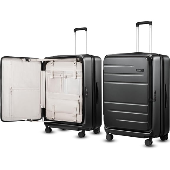 Top Opening Expandable Checked Suitcase, Black, 28" | Checked Luggage, Trunk Style, Deep Front Compartment, PC Hard Shell, TSA Approved, 360°Spinner Wheels, 105L-115L, FX-Core