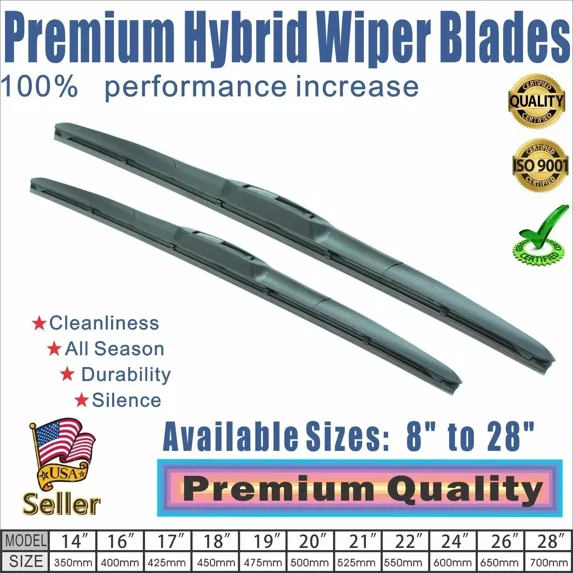Top Performance 26" + 14" Windshield Wiper Blades OEM Quality J-Hook Style Bracketless High Performance