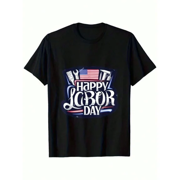 Top PickLocalMen's Labor Day Graphic T-Shirt - Happy Labor Day Shirt With American Flag Tools Design (Wrench, Hammer, Screwdriver) - Heavy Machinery Operator Gift - Breathable Knit