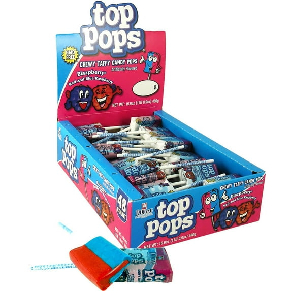 Top Pops Chewy Taffy Pops, Blazpberry, 16.9 Ounce