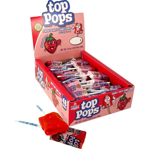 Top Pops Chewy Taffy Pops, Strawberry, 16.9 Ounce