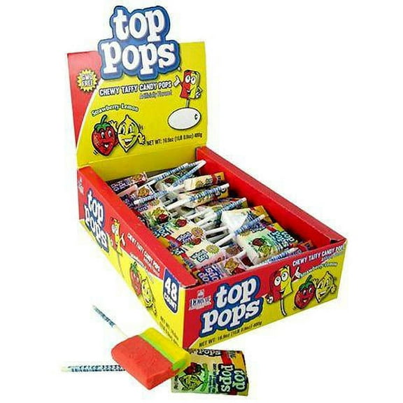 Top Pops Strawberry-Lemon Taffy Pops - Case of 48