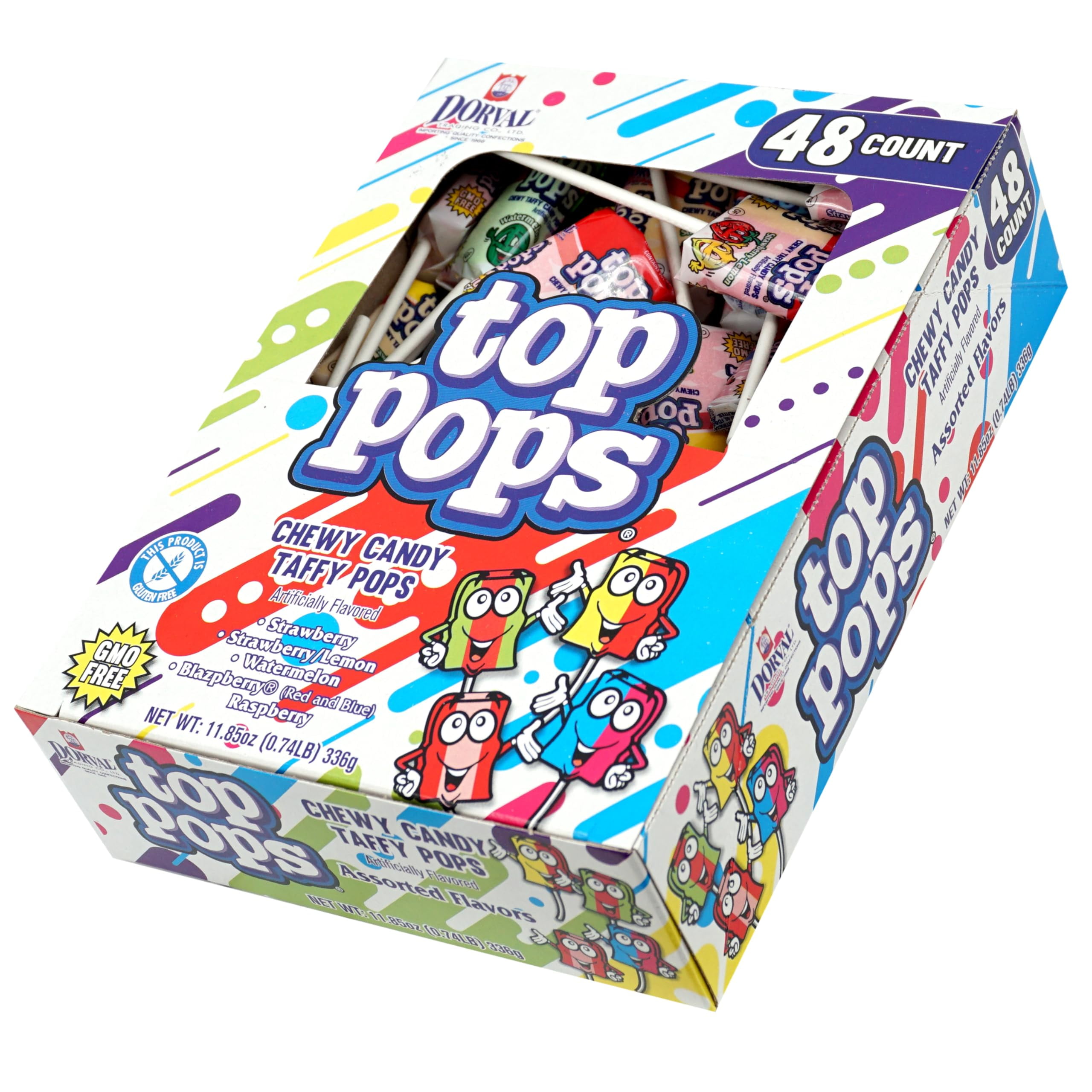 Top Pops Taffy Lollipops, 48 Pack, Bulk Assorted Fruit Flavors