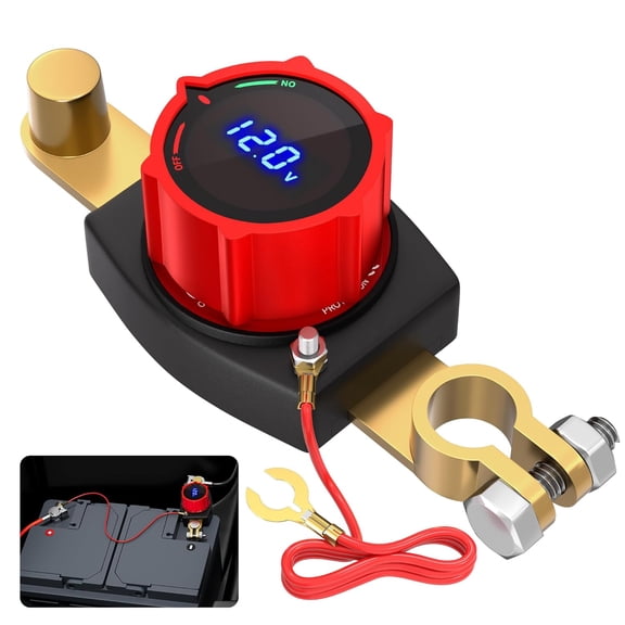Top Post Battery Disconnect Switch 12V-48V with Led Voltmeter, DC 5-60V Battery Kill Switch Negative On/Off Battery Cut Off Switch for Marine, Cars, Vehicles, RVs and Boats