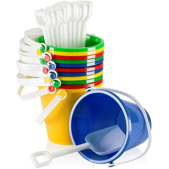 Top Race Beach Pails - 6-Pack Sand Buckets and Shovels for Kids - 5 Inches - Beach and Sand Toys - Sand Molds - Sandbox Set