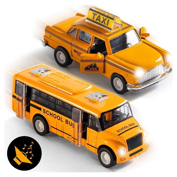 Top Race Diecast School Bus Vehicle Playset (2 Pieces)