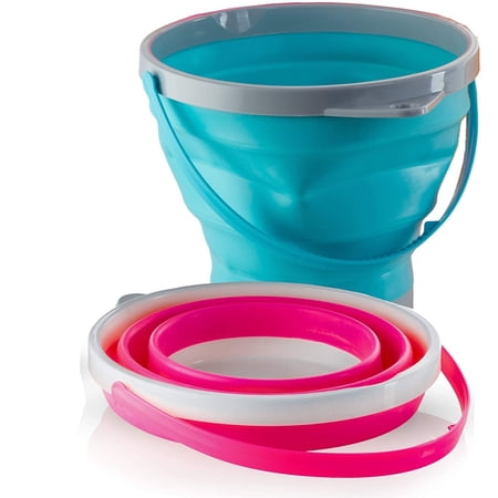 Top Race Foldable Pail Bucket Silicone Collapsible Bucket Multi Purpose 7 Liter, 2 Gallons (Pack of 2)